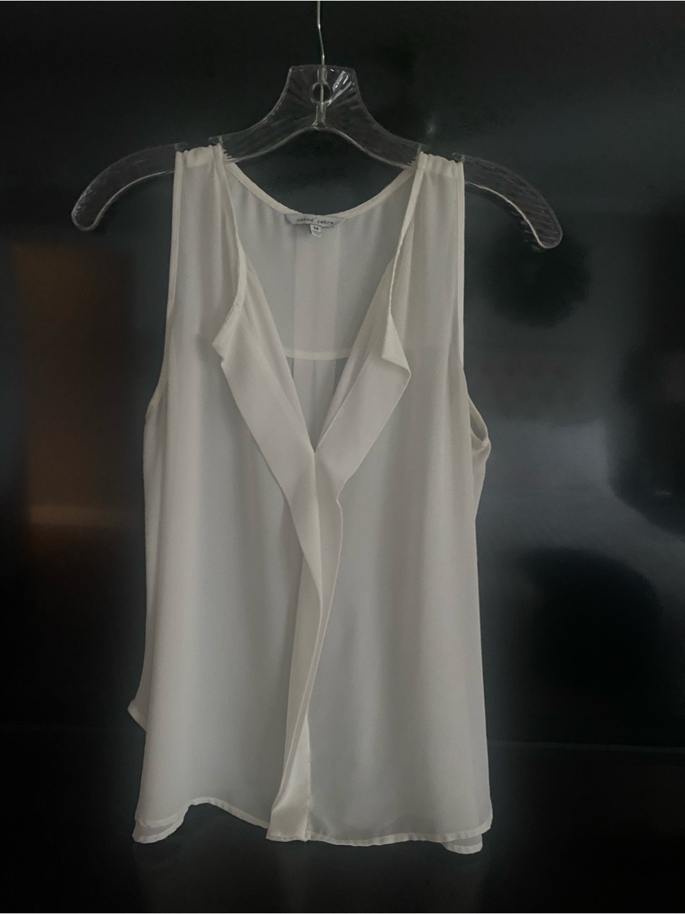 Naked Zebra Cream Sleeveless Ruffle-Front Blouse
